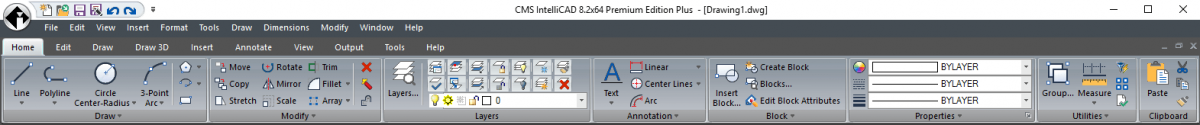 IntelliCAD Ribbon UI with drop-down menu