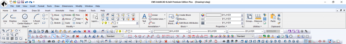 IntelliCAD Ribbon - Home and toolbars